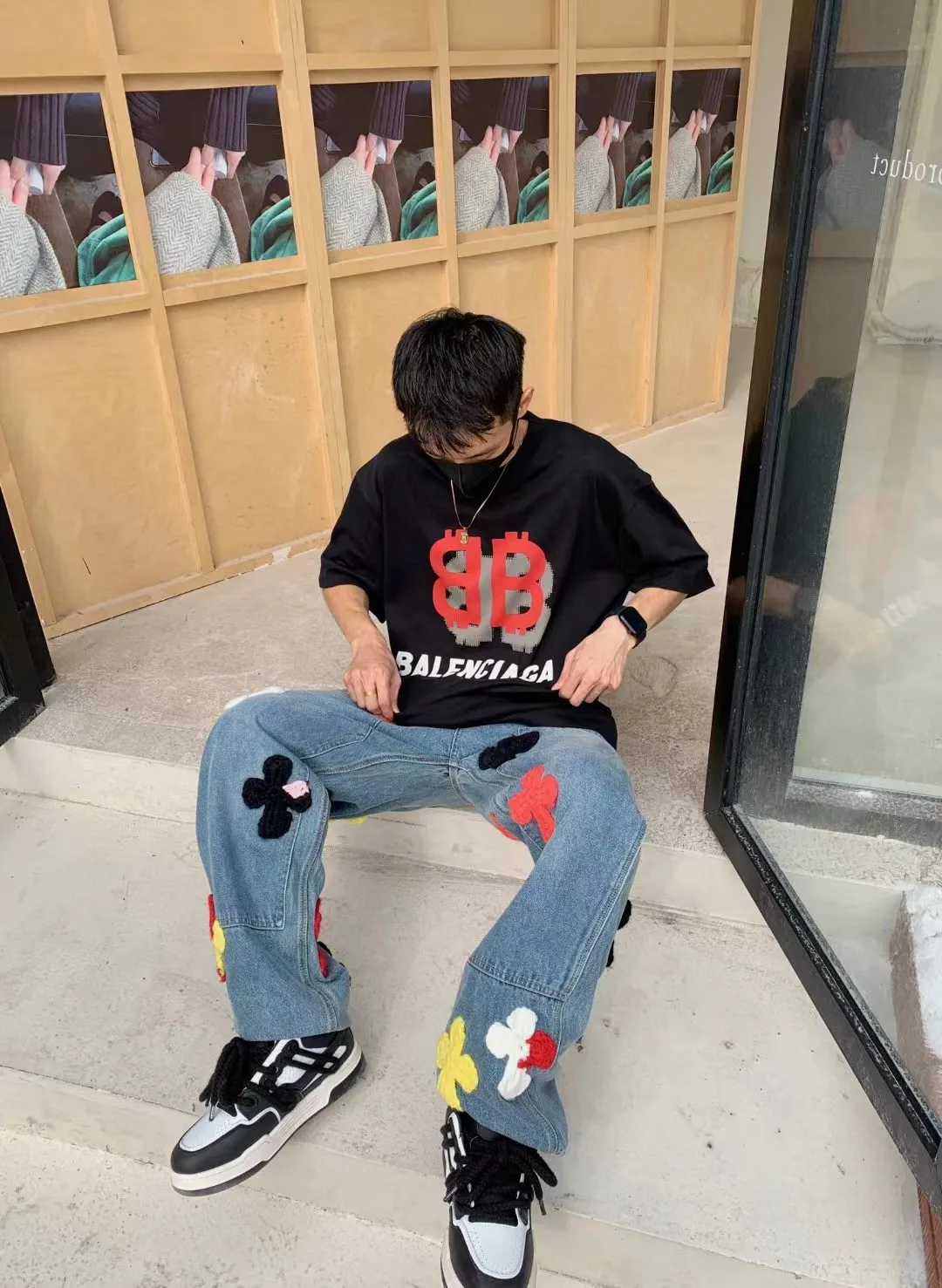 P80✨🔥 BALENCIAGA Paris lettering printed short-sleeved T-shirt, custom-woven and dyed 280g combed cotton heavyweight fabric, zero color difference in thread, perfect details, different from the current version on the market, welcome to compare, Same Style for men and women, must-sell in the picture above Color: White Black Size: 1 2 3 4